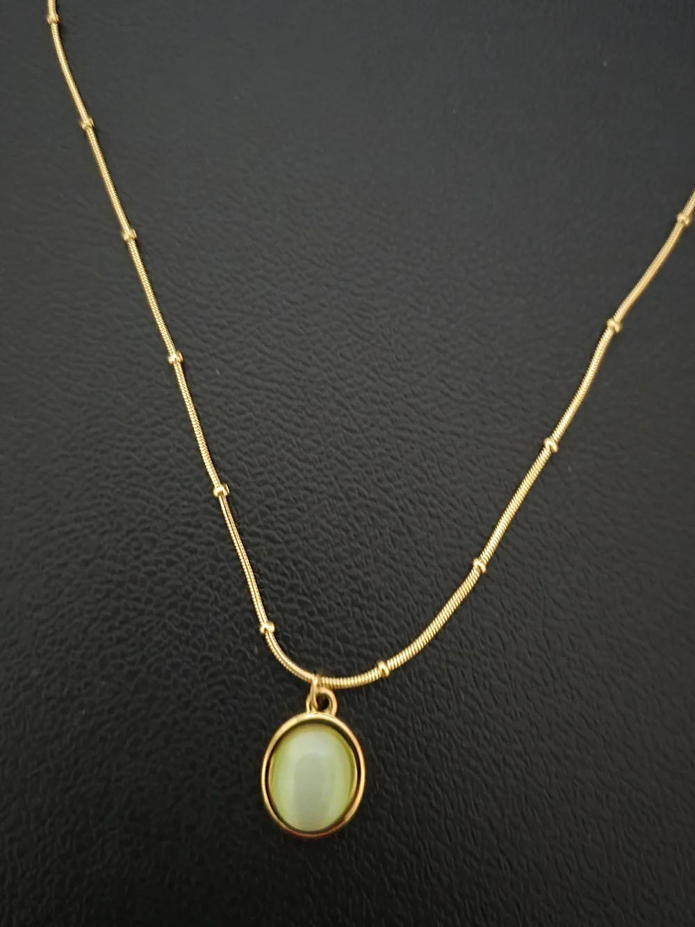 Minimalist 18K Gold-plated Necklace with Light Green Oval Pendant Women B005